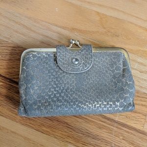 Grey suede and gold metallic hobo wallet